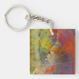 Porte-clés Bois pétrifié aux couleurs de l'arc-en-ciel