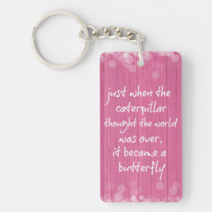 Porte-clés Bois rose avec citation de papillon inspirant