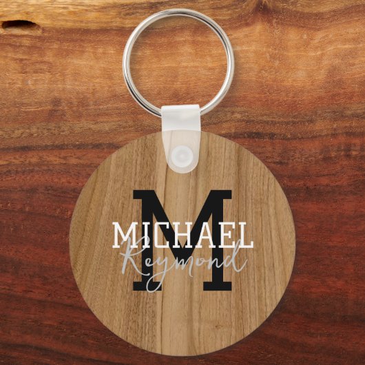 Porte-clés Bois Texture Monogramme rustique Style Pays Keycha (Verso)