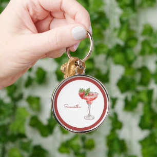 Porte-clés Boisson Cocktail aux Fraises Rouge Blanc
