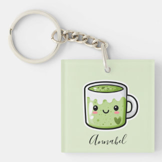 Porte-clés Boisson Matcha personnalisée et gâteau