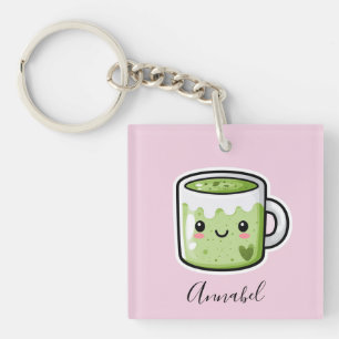 Porte-clés Boisson Matcha personnalisée et gâteau