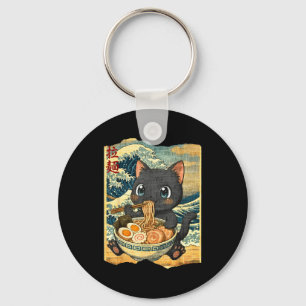 Porte-clés Bol japonais de nouilles ramen de chat noir kawaii
