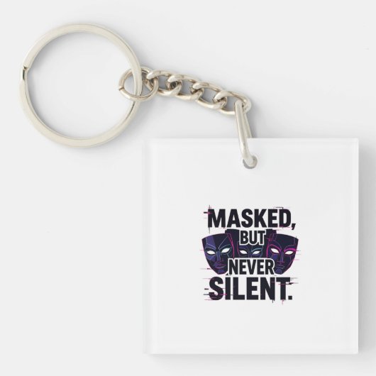 Porte-clés Bold Digital Art with Three Stylized Masks and "Ma (Devant)