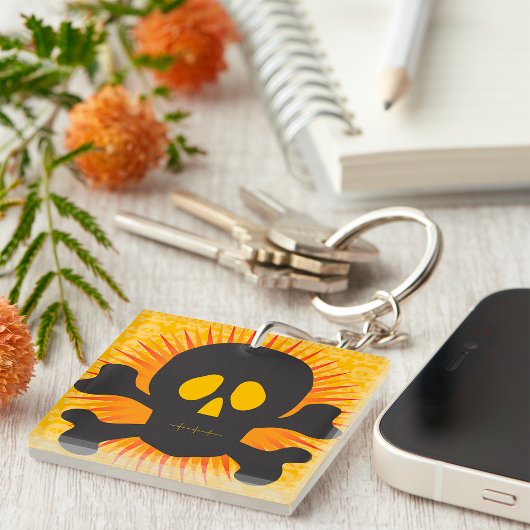 Porte-clés Bold Skull and Crossbones with Orange Burst