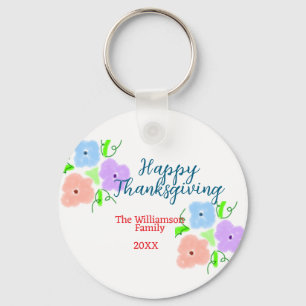Porte-clés Bon thanksgiving bleu violet rose ajouter famille