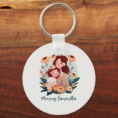 Porte-clés Bond adorable maman et fille - Cadre floral (3) (Recto)