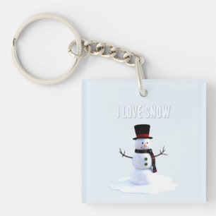 Porte-clés Bonhomme de neige avec chapeau et écharpe. J'aime