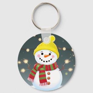 Porte-clés Bonhomme de neige heureux avec des cierges magique
