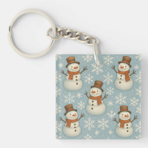 Porte-clés Bonhommes de neige et flocons de neige bleus vinta