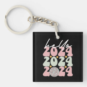 Porte-clés Bonjour 2024 Groovy Bonne Année Noël