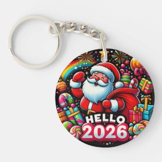 Porte-clés Bonjour 2026 Père Noël Noël Personnalisé Nouvel An