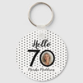 Porte-clés Bonjour 70 points noirs et blancs Photo et nom Ann (Recto)