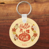 Porte-clés Bonjour Automne Automne Feuilles Citrouille Thanks (Recto)