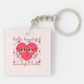 Porte-clés Bonjour Beau Coeur Rose (Dos)