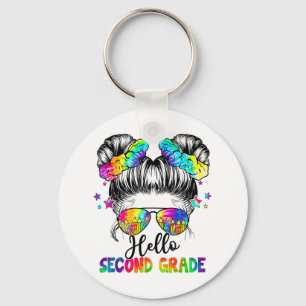 Porte-clés Bonjour Deuxième Classe Messy Hair Bun Girl Retour