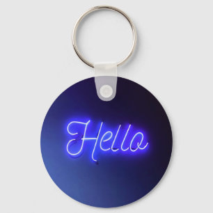 Porte-clés Bonjour Fun Neon Bleu Signal brillant et gai
