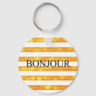 Porte-clés Bonjour Orange Rayure Bokeh