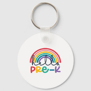Porte-clés Bonjour professeur d'école maternelle arc-en-ciel