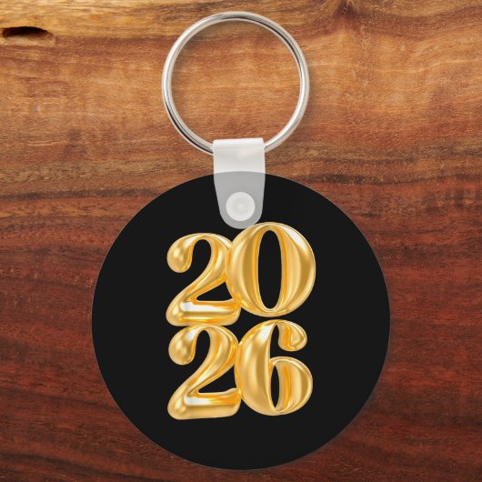 Porte-clés Bonne année 2026 Gold Confetti Balloon Party Fa (Recto)