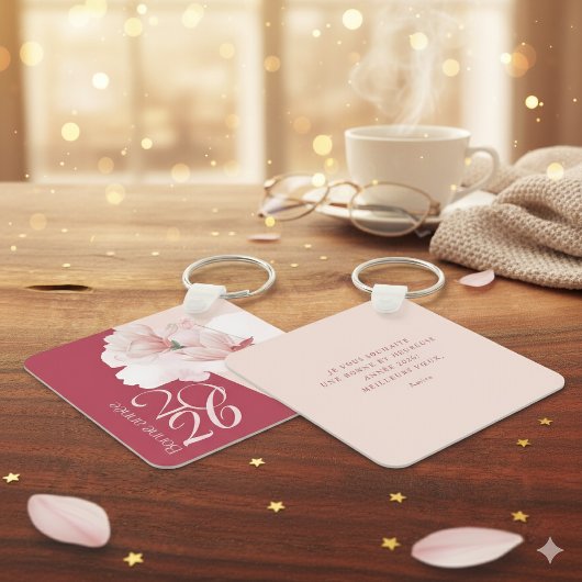 Porte-clés Bonne Année 2026 Personalized Floral Keychain