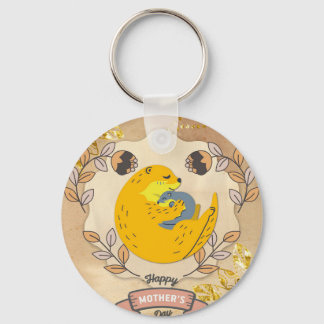 Porte-clés Bonne fête des mères mignonne Otter et bébé floral