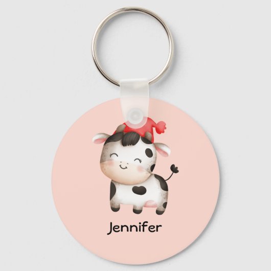 Porte-clés Bonne vache dans un Casquette rouge mignon (Recto)