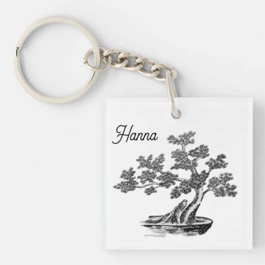 Porte-clés Bonsai - Style chinois - noir et blanc (Devant)