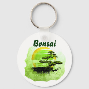 Porte-clés Bonsai Vintage Graphisme, Version verte avec texte