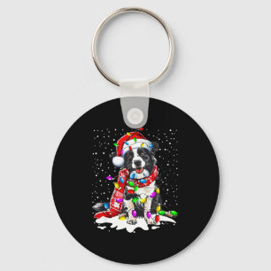 Porte-clés Border Collie Chien Éclairant Noël Chapeau de Père