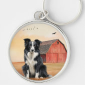 Porte-clés Border Collie Dog Country Western Red Barn (Devant)