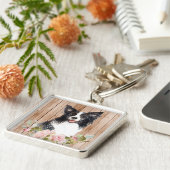 Porte-clés Border Collie & Fleurs à l'aquarelle (Côté)