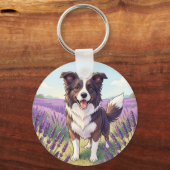 Porte-clés Border Collie Heureux Champ de Lavande (Recto)
