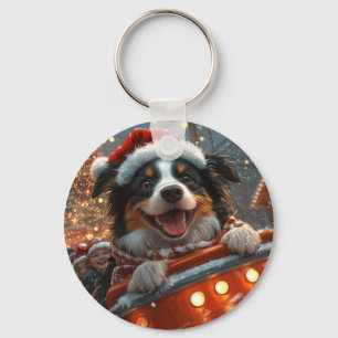 Porte-clés Border Collie Montagnes Russes Noël