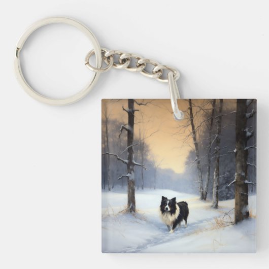 Porte-clés Border Collie Qu'il neige Noël (Devant)