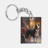 Porte-clés Border Collie Saison de Noël festive (Devant gauche)