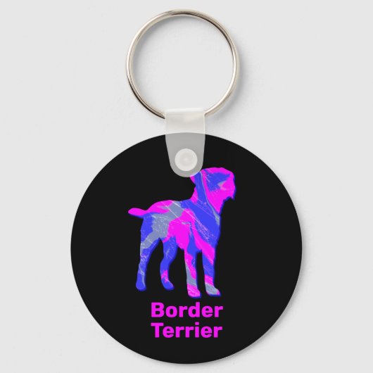 Porte-clés Bordure Chien Terrier rose chaud n bleu (Recto)