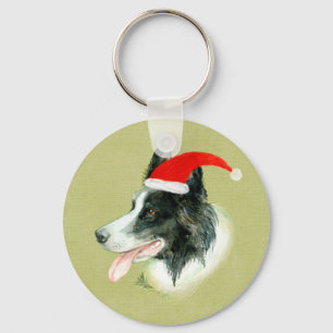 Porte-clés Bordure Collie Chien de Noël Santa Hat