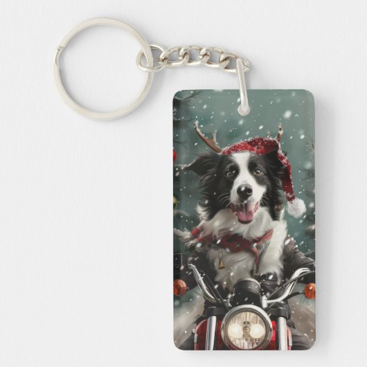 Porte-clés Bordure Collie Chien équitation Moto Noël (Devant)