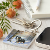 Porte-clés Bordure Collie Laisser neiger Noël (Devant Droit)