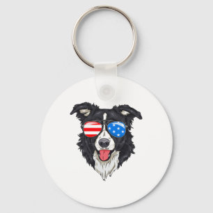 Porte-clés Bordure Collie Lover Chien patriotique 4 juillet A