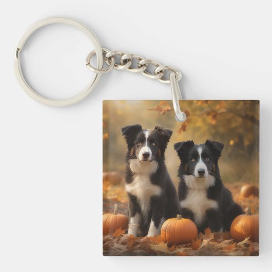 Porte-clés Bordure Collie Puppy Automne Citrouille de plaisir (Devant)