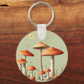 Porte-clés Bordure de champignons orange clair vert sauge Cot (Recto)