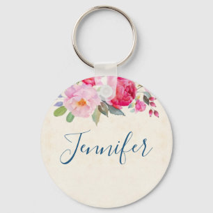 Porte-clés Bordure de rose et de pivoine rose