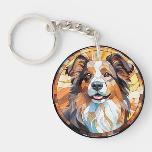 Porte-clés Bordure en verre doux Collie Chien (Devant)