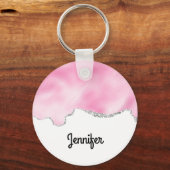 Porte-clés Bordure Parties scintillant rose et argent Faux él (Recto)