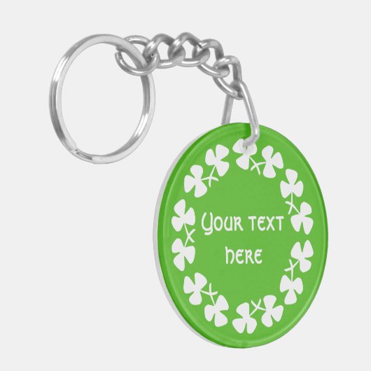 Porte-clés Bordure Shamrock blanche Ajouter un texte (Devant gauche)