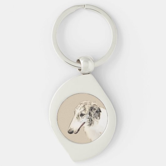 Porte-clés Borzoi (Argent Brindle) Peinture Chien Art origina (Devant)