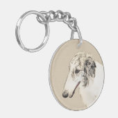 Porte-clés Borzoi (Argent Brindle) Peinture Chien Art origina (Devant gauche)