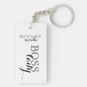 Porte-clés Boss Lady Script Nom personnalisé Noir Blanc (Dos)